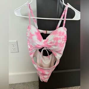 Tie-dye Pink and White One Piece Bathing Suit